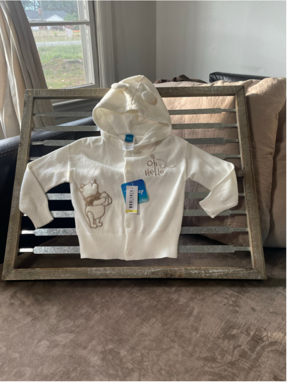 NWT Disney BoxLunch Winnie the Pooh Tonal Hooded Cardigan Sweater 3T Cream